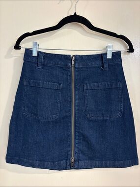 Madewell Indigo Denim Mini Skirt with Front Zip Sz 25